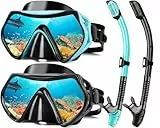 Schnorchelset Erwachsene Anti-Fog Taucherbrille mit 180° Panorama Sichtfeld, Dry Top Schnorchel 3-Kanal System, Auslaufsichere Tauchmaske aus gehärtetem Glas für Tauchen Schwimmen, Hydomi