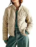 COWOKA Damen Leichte Zip-Up Oberbekleidung Mantel Gesteppte Jacke Warme Daunen-Pufferjacke mit Taschen, Hellkhaki, XL
