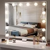Dripex Hollywood Schminkspiegel mit Beleuchtung, Schminkspiegel mit Beleuchtung 60 x 52 cm mit 14 LED Lampen, 3 Farbmodi, Abnehmbare Basis, Leichter Aluminium Rahmen mit 10X Vergrößerung