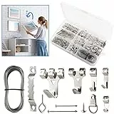 DazSpirit 250 Stück Silber Bild aufhänger, Bilderhaken Bildaufhänger Set mit D Ringe, Augen Schraubösen, Zackenaufhänger, Stahl Haken & Nägel für Haus Büro Foto Bild Malerei Hängen, Bilderbefestigung