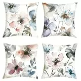 Joymaison Kissenbezüge 40x40 cm 4er Set Blumen Aquarellmalerei Dekorative Kissenbezug Moderne Abstrakte Blumen Bauernhaus Deko Kissenhülle für Sofa Couch Schlafzimmer Wohnzimmer