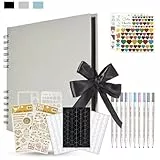 KASZOO Fotoalbum zum Selbstgestalten, DIY 80 Schwarze Seiten, Kann als Abschluss Geschenk, Geburtstagsgeschenk, Hochzeitstagsgeschenk, grau