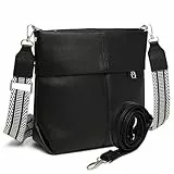 Myhozee Umhängetasche Damen Mittelgroß Handtasche Schwarz - Klein Crossbody Bag PU Leder mit 2 Gurt, Schultertasche Tasche Damenhandtasche Uni mit Breitem Gurt für Frauen/Damen