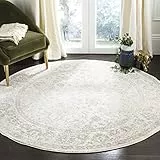 SAFAVIEH Distressed Teppich für Wohnzimmer, Esszimmer, Schlafzimmer - Adirondack Collection, Kurzer Flor, Elfenbein und Silber, 200 X 200 cm