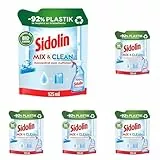 Sidolin Mix & Clean Konzentrat zum Auffüllen Cristal (125 ml), All in 1 Glasreiniger für Sauberkeit, Glanz & Schutz, Fensterreiniger mit Bio-Alkohol, -92% Plastik im Vergleich zur Originalflasche