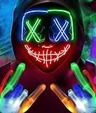Colplay NEU LED Halloween Maske Leuchtende Handschuhe-Set, Mehrere Leuchtmodi Kostüm, Halloween Kostüm Damen Kinder Mädchen Teenager, Horror Maske (Mehrfarbig)