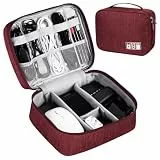 OFFCUP Kabeltasche Reise Elektronik Organizer Kabel Tasche mit 2 Fächern, 24x18x10cm Wasserdichte Kabelorganizer Elektronik Zubehör für Kabel, USB, Festplatten, SD-Karte, Ladegerät (Weinrot)