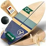 valuents Balance Board aus Holz in Surfboard Form inkl. Rolle für Neuromuscular Response Training +Plus: Halterung & Ball
