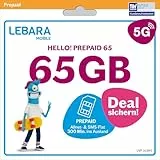 LEBARA Hello! 65 Prepaid SIM-Karte | Handy-Tarif ohne Vertrag | inkl. Allnet Flat Minuten & SMS in alle dt. Netze + 65 GB inkl. 5G + 300 Minuten ins Ausland + EU-Roaming