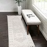 carpet city Teppich-Läufer Flur Boho-Stil Creme - 80x300 cm - Ornamente, Bordüre - Relief-Optik, 3D-Effekt - Cut-&Loop, Sisal - Moderne Fransen-Teppiche Schlafzimmer