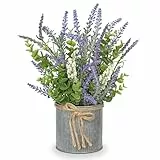 Hollyone Künstliche Lavendel im Topf, Faux Lavendel Künstliche Blumen Deko, Gefälschte Lavendel Topfpflanzen mit Eukalyptus, Modernes Bauernhaus Lila Lavendel Blume für Tisch Bad Schlafzimmer Küche