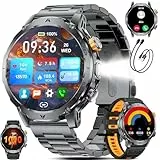 SUNKTA Smartwatch Herren Militär 1000 mAh großer Akku 1,7″ HD Bluetooth Anrufe Smartwatch für iOS Android Fitnessuhr,Herzfrequenz/Schlafmonitor/Schrittzähler,3 Armbänder,Kalorien,Grau Sportuhr