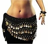 Belly Dance Bauchtanz Kostüm schwarz Hüfttuch inkl. ein paar Handketten Münzgürtel Fasching Karneval