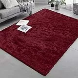 Granbest Shaggy Teppich Hochflor Langflor Teppiche für Wohnzimmer Moderner Flauschiger Kurzflor Teppich Rutschfester Teppich für Altere und Kinder（120cm*170cm，Weinrot）