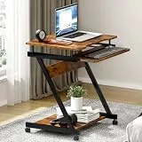 SogesHome Schreibtisch Klein Computertisch mit 4 Rollen 2 Davon mit Bremsen PC-Tisch in Z-Form mit Tastaturauszug für Zuhause und Büro, 60 x 48 cm