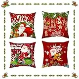 FILOEEX Weihnachten Weihnachtsmann Kissenbezug 45x45cm Leinen Sofa Throw Kissenbezug 4 Stück Kissenbezug Weihnachten Kissenhülle Weihnachten Dekoration für Weihnachtsdeko Bettwäsche Sofa (ROT B)