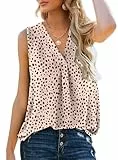 Aokosor Tank Top Damen Sommer Top Elegant Oberteile Tshirt Ärmellos Damen V Ausschnitt Lässig Locker Boho Bluse beige Punkt L