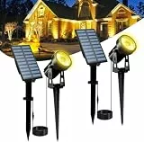 T-SUNUS Solarlampen für Außen, Solarstrahler für Außen Warmweiß, Gartenstrahler Solar mit 2 Lichtmodi, IP65 Wasserdicht, Auto ON/OFF, Solar Strahler für Garten Auffahrt Weg 2 Stück