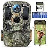 KJK Wildkamera mit Handyübertragung APP, 4K 64MP HD WLAN Bluetooth Wildkamera mit Bewegungsmelder Nachtsicht, 64GB Speicherkarte, 0.1s Auslöser, 130 °Weitwinkel Wildtierkamera, IP67 Wasserdicht