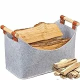 Kaminholzkorb, Holzkorb FüR Kaminholz, Faltbar Verdickter Filz Mit Holzgriff Filztasche, Filzkorb FüR Einkauf, Spielzeug, Zeitung Oder Brennholz Kaminbesteck 45 X 32 X 40cm