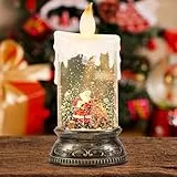 Eldnacele Schneekugel Weihnachtslaterne mit Timer & Musik, fliegendem Weihnachtsmann mit Rentieren, Funkelnde Wirbel-Glitter Laterne, beleuchtete Weihnachtslaterne, USB-/Batteriebetrieben