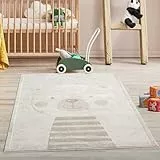 carpet city Kinderteppich Creme, Beige - 120x160 cm - Tier-Motiv Teddy-Bär - Kurzflor Teppiche Kinderzimmer, Spielzimmer