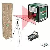 Bosch Kreuzlinienlaser Quigo Plus mit Stativ (einfaches Ausrichten in gleichen und variablen Abständen dank Markierungen auf der Laserlinie, im E-Commerce Karton)