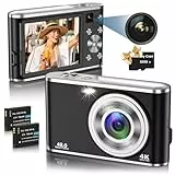 Digitalkamera, AutoFocus 4K Fotoapparat Digitalkamera mit Dual-Kamera mit 32GB Speicherkarte HD 48MP 16X Digitalzoom 2,8' großem Bildschirm Kompaktkamera Fotokamera für Einsteiger（Schwarz）