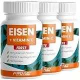 Eisentabletten hochdosiert 540x mit 40 mg Eisen + Vitamin C (40 mg) aus Hagebutten - EISEN + Vitamin C INTENSE mit hochwertigem Eisenbisglycinat - laborgeprüft mit Zertifikat - 3x 180 Tabletten