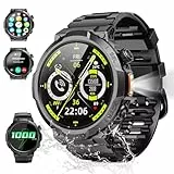 Smartwatch Herren Damen, 1.53' HD 1000mAh Militär Smart Watch mit Telefonfunktion, 100+Sportmodi Fitnessuhr Tracker, IP68 Wasserdicht Sportuhr, Herzfrequenz Schlafmonitor Schrittzähler Android iOS