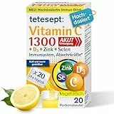 tetesept Vitamin C 1300 mg Akut I Hochdosiertes Vitamin-C + Zink + Selen + D3 I 20 Sachets | Zitronengeschmack | Unterstützung der Abwehrkräfte & Immunsystem I Vegetarisch, laktosefrei, glutenfrei
