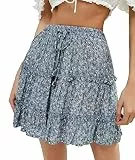 Vcindai Damen Sommer Kurz Röcke Boho Rock Minirock Blumen Sommerrock
