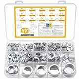 510 Stück Dichtring Ölablassschraube Dichtung Set,Metall Unterlegscheiben aus Aluminium Beilagscheiben Sortiment, Fitschenringe Sortiment, Flachdichtungsset,M5 M6 M8 M10 M12 M14 M16 M18 M20 M22 M24