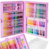 ISO TRADE Komplettes Malset im Koffer für Kinder 168 Einzelteile Mal- und Zeichenzubehör für Anfänger und Profis - Inklusive Buntstiften, Markern, Kerzenkreiden, Aquarellfarben 9174