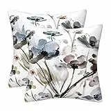 Kissenbezug 50x50 2er Set Kissenbezüge Kunst Aquarell Blume Deko Kissen Samt Sofakissen Modern Abstrakte Kissenhülle Dekokissen Aesthetic Couchkissen für Sofa Couch Wohnzimmer Zierkissen