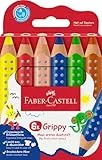 Faber-Castell 110630 Set Grippy, 6 Jumbo Buntstifte für Kleinkinder, leicht abwaschbare Malstifte für Kinder, ergonomische dreieckige Form, dicke Buntstifte, 10mm dicke Mine