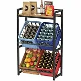 Lifewit Getränkekistenregal mit Ablage für 4 Kisten, Kistenregal Metall trag. 240 kg, 32D x 70W x 117,3H cm Freistehend Kistenständer Getränkeregal Wasserkistenregal Bierkistenregal, Rustikales Braun