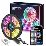LED Strip 15M(1Rolle), Bluetooth LED Streifen RGB LED Lichterkette Licht mit Fernbedienung und App,16 Mio. Farben, Fernbedienung, Sync mit Musik, Beleuchtung Leiste Band für Schrankdeko, Zuhause