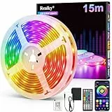 LED Strip 15m, LED Streifen Bluetooth RGB Led Band Selbstklebend mit Fernbedienung und APP, Led Stripes Dimmbar, Musik Sync, Timer-Einstellung für für Zimmer Partei Deko