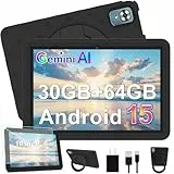 DMOAO Kinder Tablet 10 Zoll Android 15 mit 30GB RAM + 64GB ROM(2TB), 5G WLAN 6, Widevine L1, Elterliche Kontrolle, 8-Core, 6000 mAh, Kids Tablet mit Kinder Hülle Eva + 360° Drehbarer Ständer, Schwarz