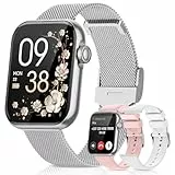 AIMIUVEI Smartwatch Damen, Fitnessuhr mit Telefonfunktion, Armbanduhr mit 120+ Sportmodi, 24H Pulsuhr SpO2, Schlafmonitor, Menstruationszyklus, Kalorien, Fitness Tracker Sportuhr Android iOS Silber