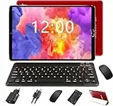 GOODTEL 10 Zoll Android 11 Tablet 4GB RAM + 64GB ROM mit 8 Kernen | 8000mAh Akku | Dual-Kamera 5+8MP | Bluetooth | WiFi | MicroSD 4-256GB, mit Hülle+Tastatur+Maus-Rot
