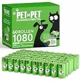 PET N PET Hundekotbeutel, 1080 Stück (60 Rollen), extra dick & reißfest Hundekotbeutel, 41% pflanzenbasiert, geruchlos, auslaufsichere Kotbeutel für Hunde & Katzenstreu (Pea Gr)