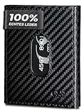 GSG SINCE 1998 GSG Slim Wallet mit Münzfach RFID-Schutz Klein Geldbörse Herren & Damen Mini Kartenetui Kreditkartenetui Portmonee Leder Portemonnaie Geldbeutel Schwarz(Karbonfaser).