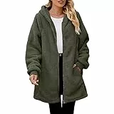 Generisch Fleecejacke Damen, Fleecejacke Damen Teddyjacke Warm Elegant Kapuzenpullover Wintermantel Kuscheljacke Outdoor Mantel Herbstjacke Winterjacke Mit Taschen
