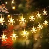 CNMTCCO Lichterketten Schneeflocken, 6m mit 40 LEDs Fairy Lights, Batteriebetriebene, Weihnachtsdeko Innen Außen, Schöne Dekoration für Weihnachten, Valentinstag, Hochzeiten und Partys, Warmweiß