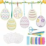 Joxessaien 6 Stück Ostereier zum Basteln, 6 Stile Ostern Kreuzstich Bastelset aus Holz, 15×11cm Osterdeko Selbst Basteln, Ostern Sticksets für Kinder, Ostergeschenke für Kin, Großes Osterei