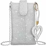 VALICLUD Damen Umhängetasche Silber Kleine Handytasche Mit Herz Schlüsselanhänger Leichte Schultertasche Für Alltag Und Reisen 7.28X4.33X0.79In