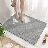 HITSLAM Duschmatte rutschfest, 80x60cm Badewannenmatte rutschfest mit Ablauf, Weiche PVC-Luffa Antirutschmatte Badewanne, Schnell Trocknende Badematte, Grau