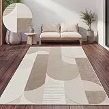 Paco Home Teppich Outdoor Wetterfest, Moderne abstrakte Boho Designs mit 3D Struktur, Pflegeleicht, ideal für Terrasse Wohnzimmer & Küche, Grösse:240x340 cm, Farbe:Beige 2